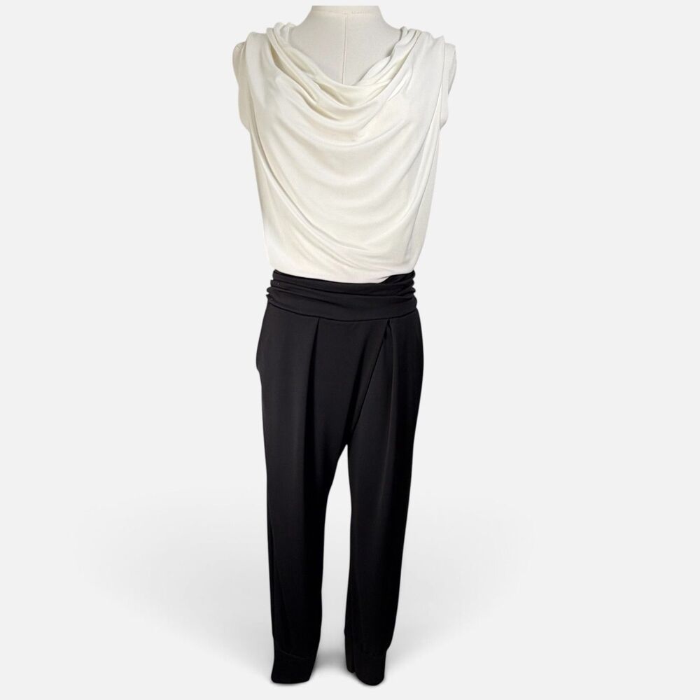 Sandra Fellini Made Italy Black White Sleeveless Drape Neck Jumpsuit Womens NWT